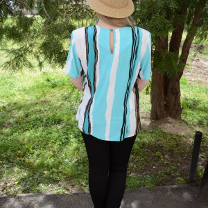 Bluza cu maneca scurta, nuante alb-albastru-negru - Img 6