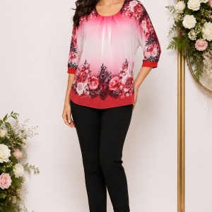 Bluza de ocazie din material tip voal ,rosu cu imprimeu floral