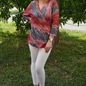 Bluza de zi, din dantela superba, combinatie de bleumarin cu rosu - Img 6