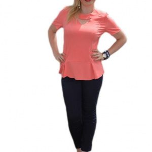 Bluza deosebita de vara in culoare corai, cu fronseuri si decupaje - Img 1