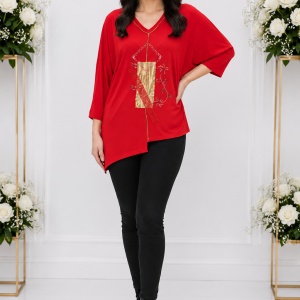 Bluza eleganta Uma cu insertii de strasuri ,nuanta de rosu