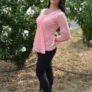 Bluza fashion cu maneca lunga si design de fronseuri, roz pudra - Img 3