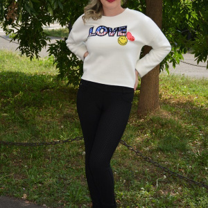 Bluza fashion, de culoare alba, din bumbac, cu paiete multicolore - Img 3