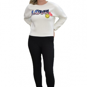 Bluza fashion, de culoare alba, din bumbac, cu paiete multicolore