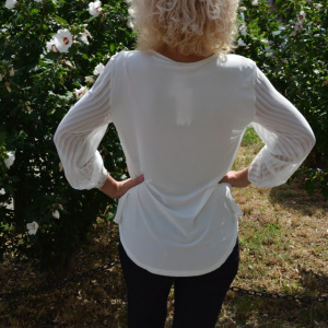 Bluza feminina de ocazie, material elastic negru si voal alb - Img 5