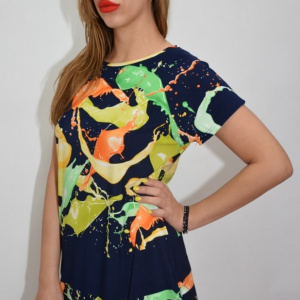 Bluza lejera de zi, cu imprimeu abstarct multicolor, pe fundal bleumarin - Img 4