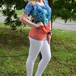 Bluza lunga tip tunica, culoare bleumarin-corai, model tineresc - Img 3