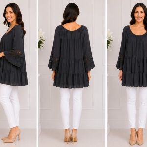 Bluza rafinata cu insertii de dantela ,nuanta de bleumarin - Img 3