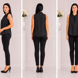 Bluza rafinata, culoare neagra, cu guler mic decorat cu margele - Img 2
