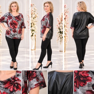 Bluze cu maneca scurta, casual, culoare negre-rosu - Img 2