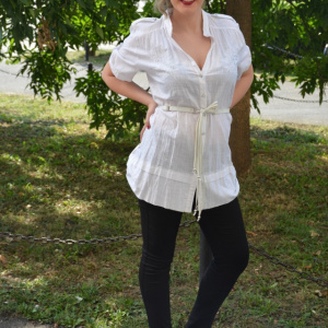 Camasa alba din bumbac cu maneca scurta si broderie - Img 4