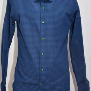 Camasa bleumarin cu imprimeu de buline verzi, model slim - Img 5
