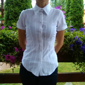 Camasa cu maneca scurta, croi clasic cambrat pe corp, nuanta alba - Img 2