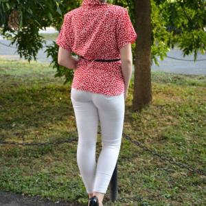 Camasa de culoare rosie cu buline albe, model tip sacou - Img 5