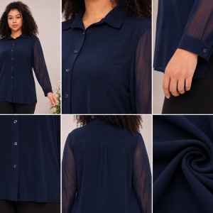 Cămașă elegantă bleumarin cu mâneci transparente - Img 3