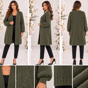 Cardigan Damă Lung Kaki din Tricot cu Mohair și Lână – Model Elegant - Img 2