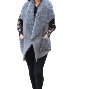 Cardigan tip vesta Xenai cu insertii de blanita pe spate,nuanta de gri - Img 1