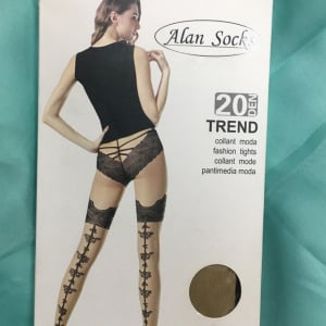 Ciorap elegant de culoarea piciorului cu model negru, de 20 DEN - Img 3
