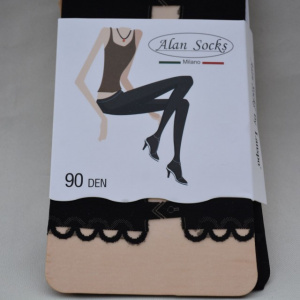 Ciorap pantalon de dama, culoare neagra, cu model deosebit - Img 2