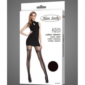 Ciorap pantalon fin, negru, cu model rafinat in fata, de 20 den - Img 2