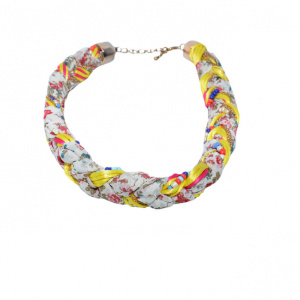 Colier damă împletit cu imprimeu floral și mărgele multicolore - Img 4