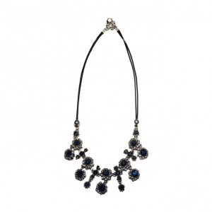 Colier rafinat cu cristale bleumarin-albe aranjate in forme florale - Img 1