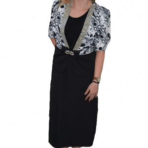 Costum de ocazie, cu rochie neagra si sacou cu imprimeu negru-alb - Img 1