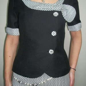 Costume femei de ocazie, din material pepit, negru cu alb - Img 2