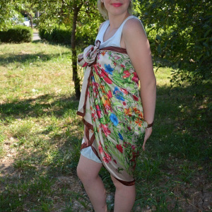 Esarfa casual-elegant cu design multicolor si paspoal maro inchis - Img 6