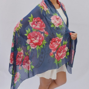 Esarfa fina cu model deosebit de culoare fuchsia,bleumarin - Img 5