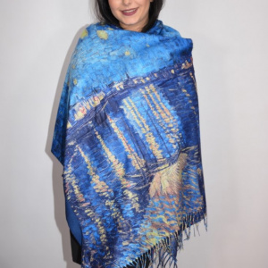 Esarfa Oana ,model painted rafinat,nuanta de bleumarin alb - Img 2