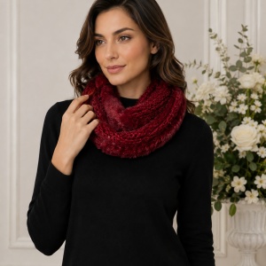 Fular Eve circular din tricot cu insertii de paiete si blanita ,nuanta de marsala