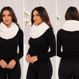 Fular Lenna cu insertii de blanita,model cilcular,nuanta de alb - Img 2