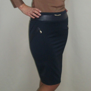 Fusta casual, de culoare bleumarin cu inserti din piele - Img 6
