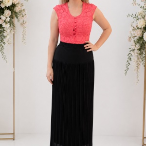 Fusta casual-elegant, material fin de culoare neagra, fronsata