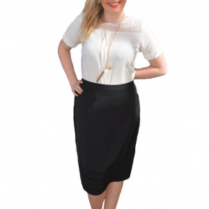 Fusta eleganta , neagra cu design de broderie, cusaturi - Img 1