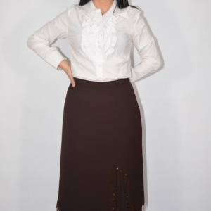Fusta maro, model elegant cu design stratificat, de lungime midi - Img 3