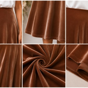Fustă Midi Elegantă din Catifea Maro Bronz, 95% Poliester și 5% Elastan - Img 3