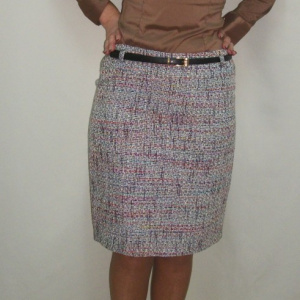 Fusta scurta de toamna cu design multicolor si croiala dreapta - Img 3