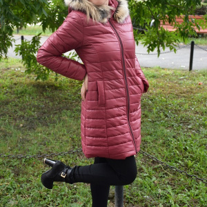 Jacheta tinereasca din fas fin, de culoare marsala, model lung - Img 3