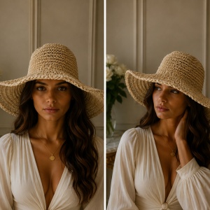 Pălărie de Damă Bej-Crem Deschis cu Boruri Accesoriu Chic pentru Vară - Img 2