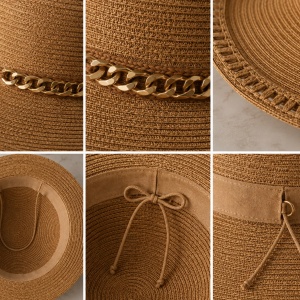 Pălărie de Damă Bej cu Boruri Largi și Detalii Elegante – Accesoriu Chic pentru Vară, - Img 2