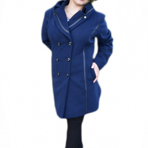 Palton calduros de dama, albastru inchis, model casual-elegant