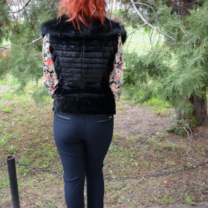 Pantalon bleumarin in tendinte cu insertie de piele ecologica - Img 5