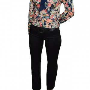 Pantalon casual cu insertii de cusaturi, model clasic, nuanta neagra - Img 1