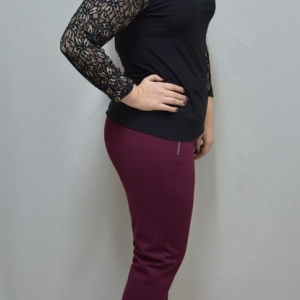 Pantalon casual de culoare marsala, model lung cu fermoare - Img 6