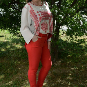 Pantalon casual, nuanta rosie, talie medie, curea fashion si subtire - Img 3