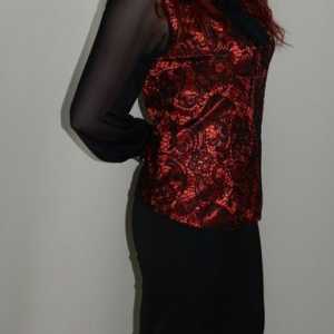 Pantalon chic, nuanta de negru, strasuri fine aplicate - Img 5