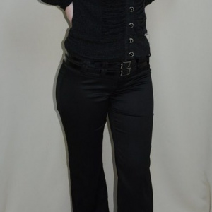 Pantalon deosebit, nuanta de negru, curea lucioasa - Img 3