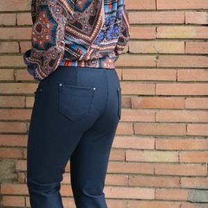 Pantalon drept din material elastic, bleumarin, de toamna-iarna - Img 4
